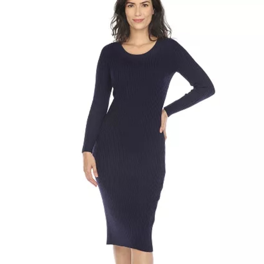 White Mark
Women's Long Sleeve Rib Midi Sweater Dress
